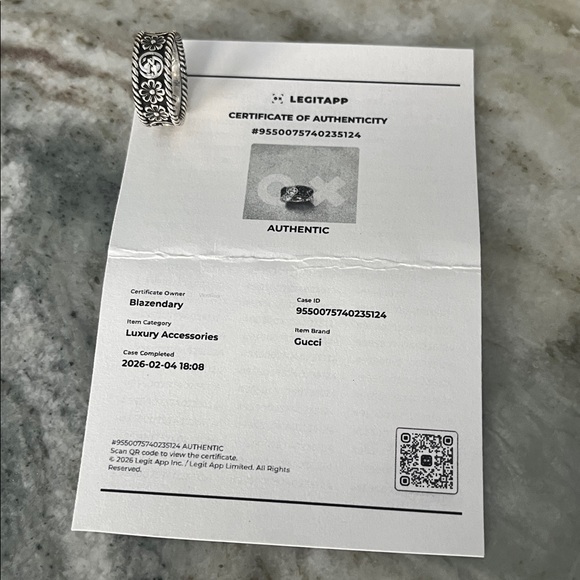 Gucci Sterling Silver GG Flower Ring size 6 with COA - Picture 6 of 6